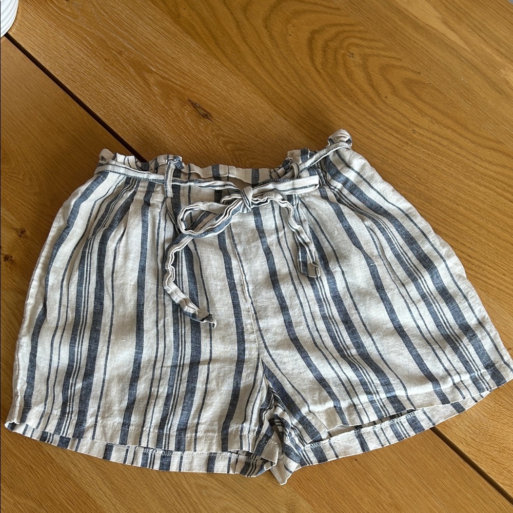 Zara High Waist Striped Shorts - Blue and White